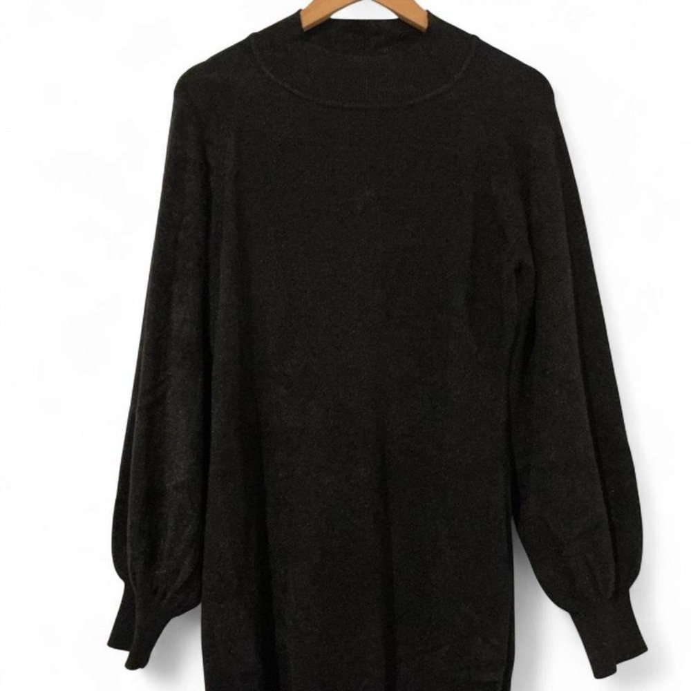 GRECERELLE Mock Neck‎ Balloon Sleeve Knit Sweater Dress Black XL